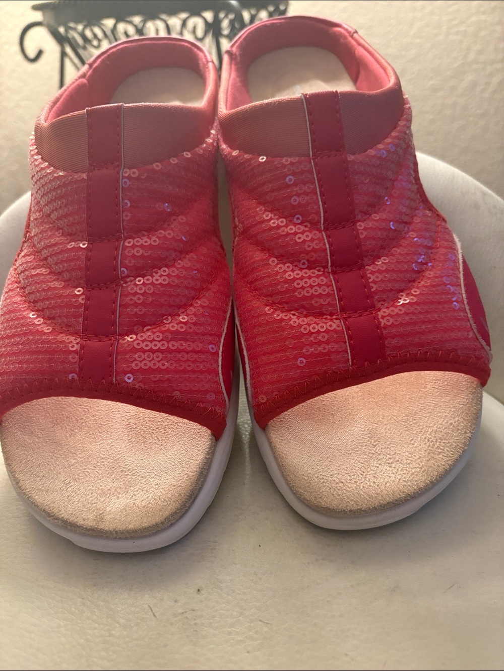 Easy Spirit Pink Sequin Slip-On Comfort Sandals